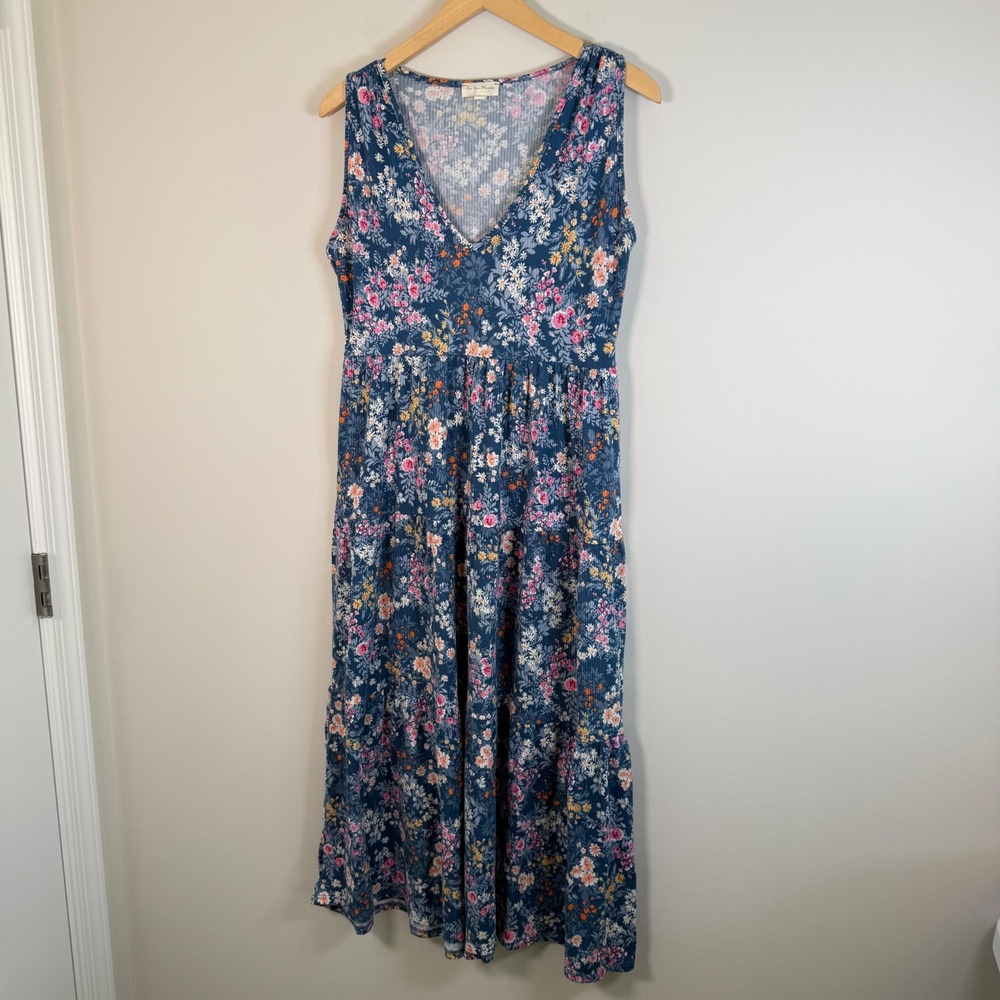 See You Monday Floral Print Ribbed Tiered Maxi Dress‎ Medium Sleeveless V-Neck